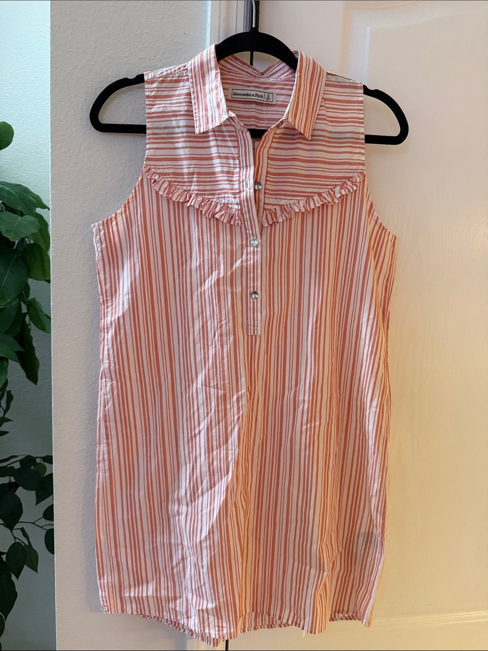 Abercrombie & Fitch Pink and White Striped Sleeveless Collared Dress